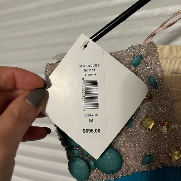 NWT Badgley Mischka Mark and James Turquoise Beaded Formal Dress medium - Picture 11 of 15